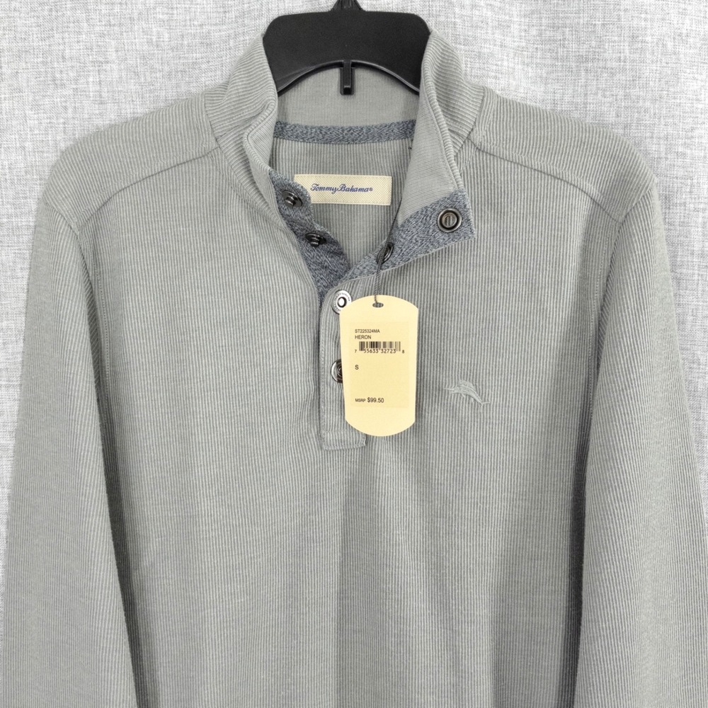 Tommy Bahama Montserrat Henley Rib Knit Shirt Men's Small Heron NWT $99.50 MSRP